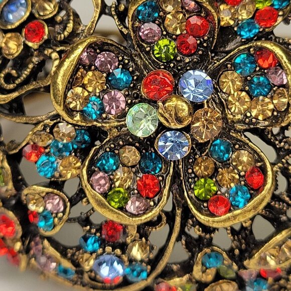 Floral Cuff Bracelet Gold Tone Multicolored Stone Cuff Bracelet- NEW - Picture 15 of 16
